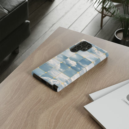 Cloud Tile Tough Phone Case — Blue Sky Grid Protective Cover