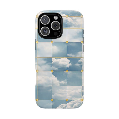 Cloud Tile Tough Phone Case — Blue Sky Grid Protective Cover