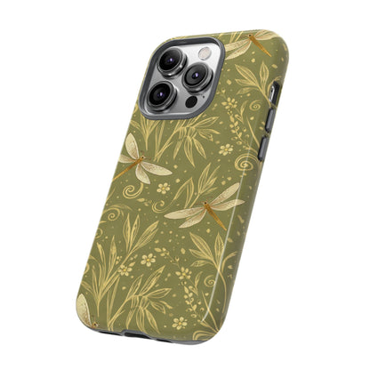 Phone Case - Olive Green Dragonfly Floral Tough Case