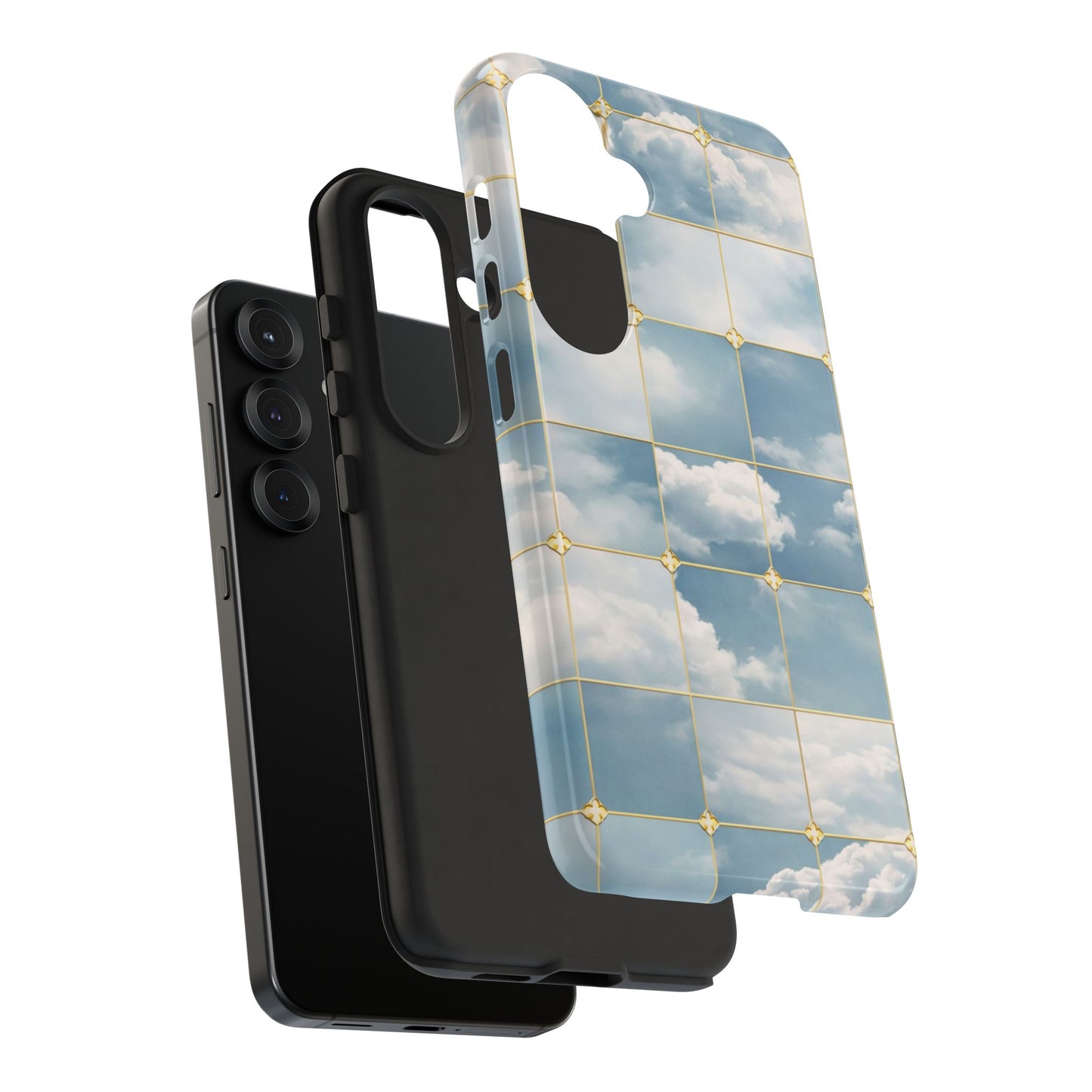 Cloud Tile Tough Phone Case — Blue Sky Grid Protective Cover