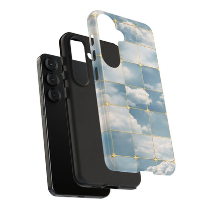 Cloud Tile Tough Phone Case — Blue Sky Grid Protective Cover