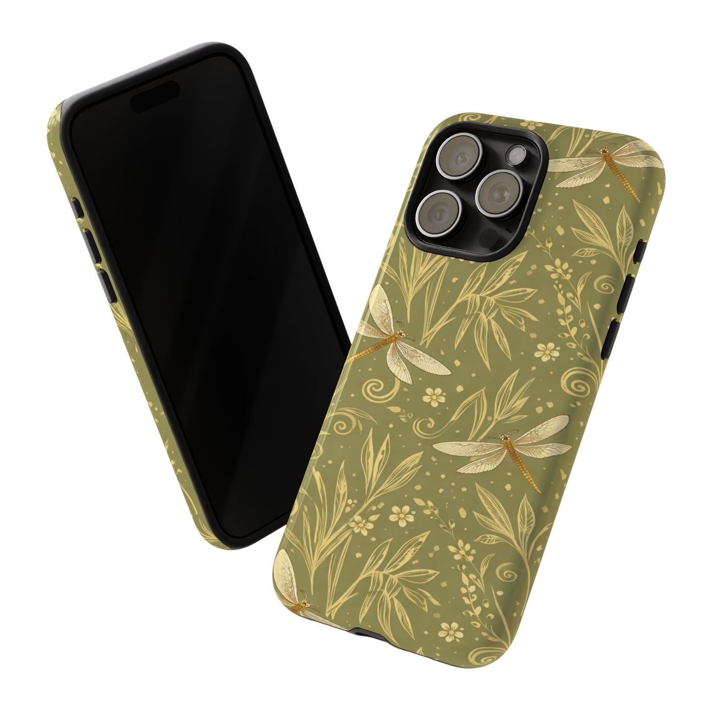 Phone Case - Olive Green Dragonfly Floral Tough Case