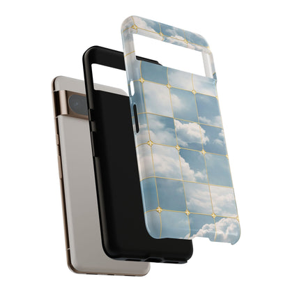 Cloud Tile Tough Phone Case — Blue Sky Grid Protective Cover