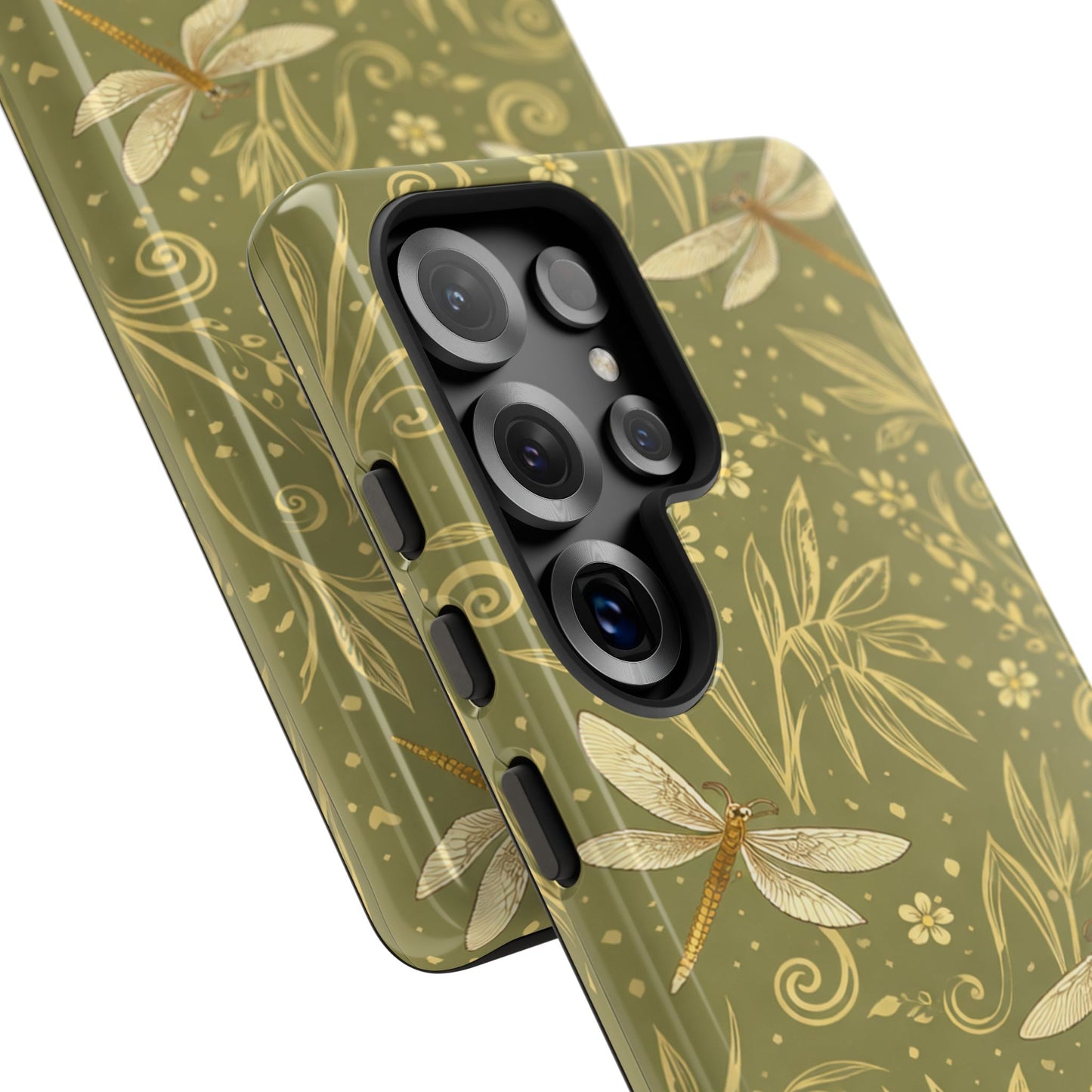 Phone Case - Olive Green Dragonfly Floral Tough Case