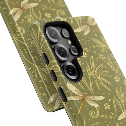 Phone Case - Olive Green Dragonfly Floral Tough Case