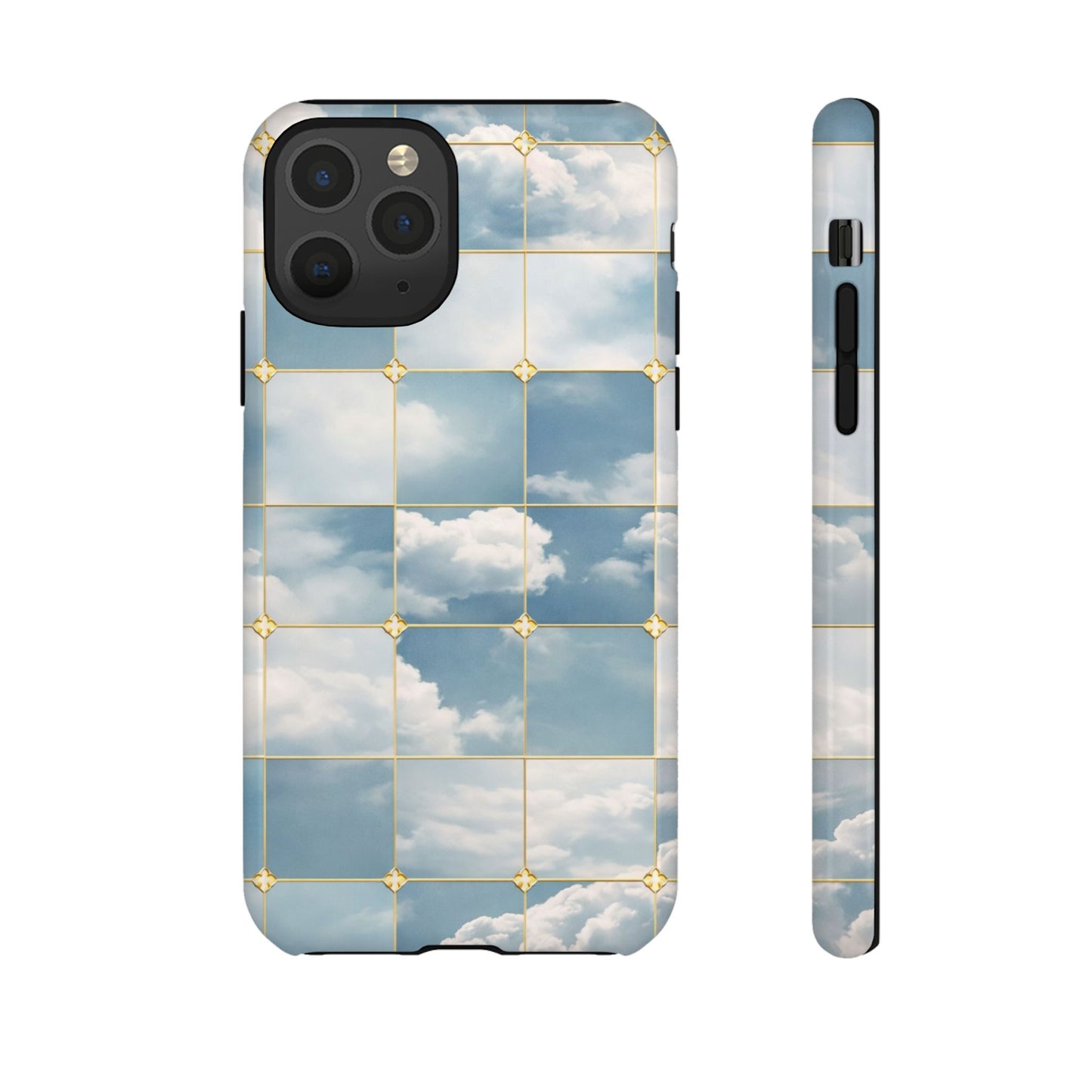 Cloud Tile Tough Phone Case — Blue Sky Grid Protective Cover