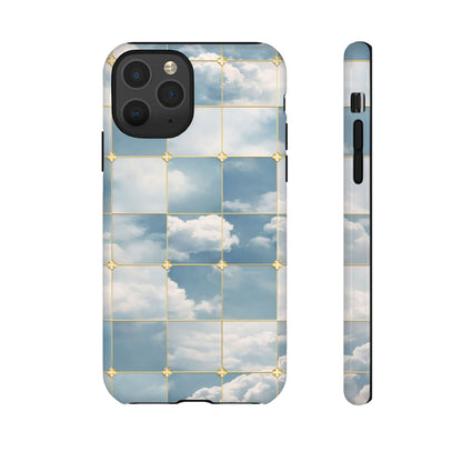 Cloud Tile Tough Phone Case — Blue Sky Grid Protective Cover