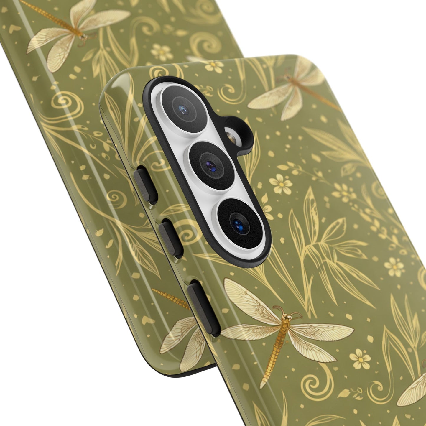 Phone Case - Olive Green Dragonfly Floral Tough Case