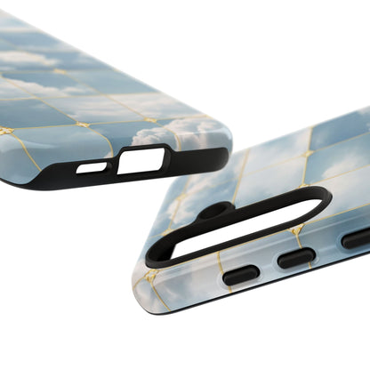 Cloud Tile Tough Phone Case — Blue Sky Grid Protective Cover