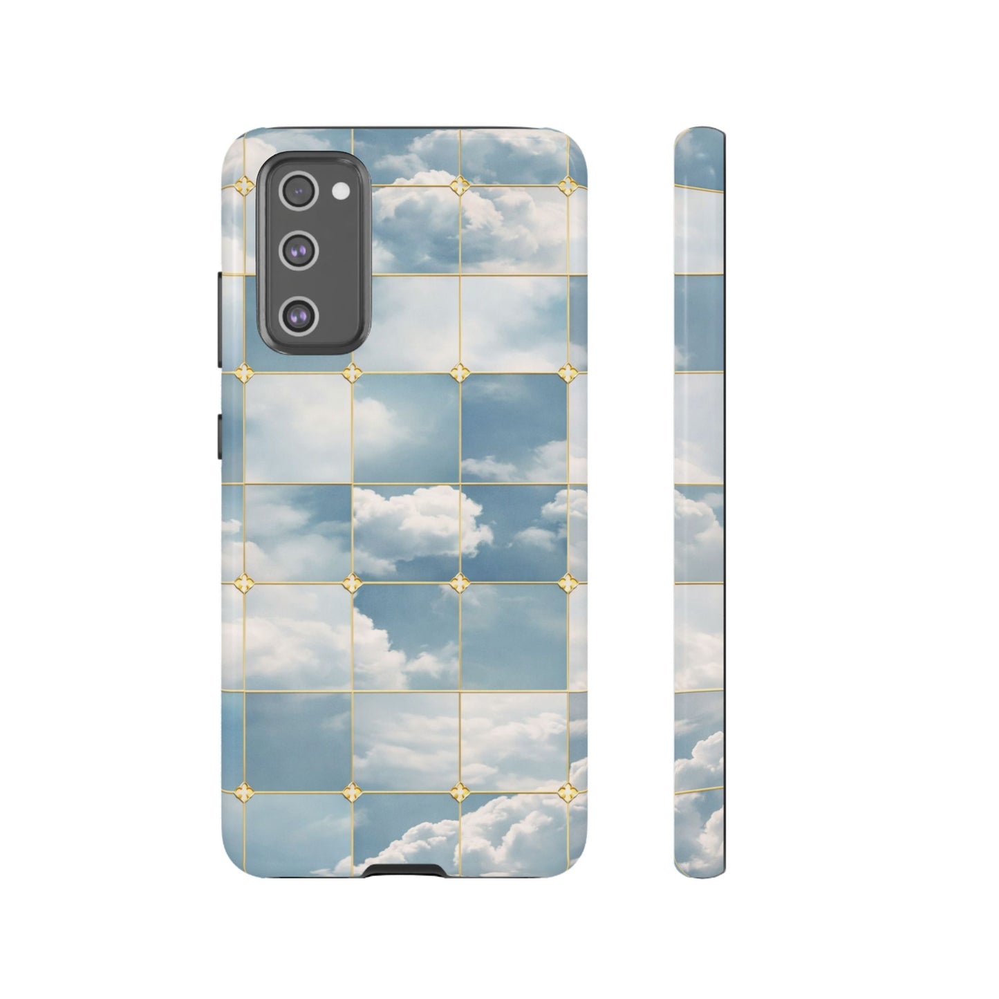 Cloud Tile Tough Phone Case — Blue Sky Grid Protective Cover