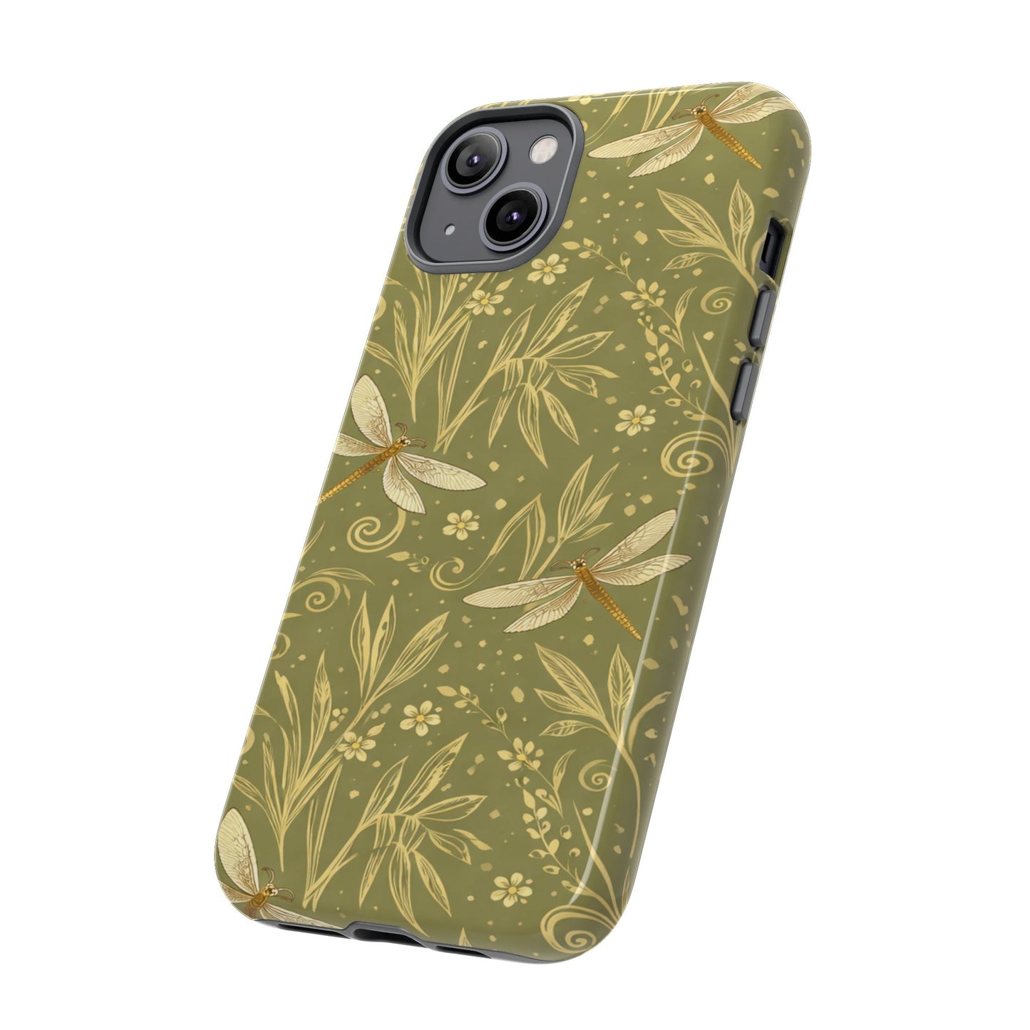 Phone Case - Olive Green Dragonfly Floral Tough Case