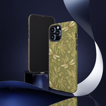Phone Case - Olive Green Dragonfly Floral Tough Case