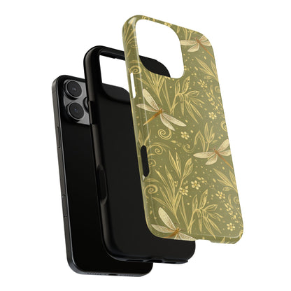 Phone Case - Olive Green Dragonfly Floral Tough Case