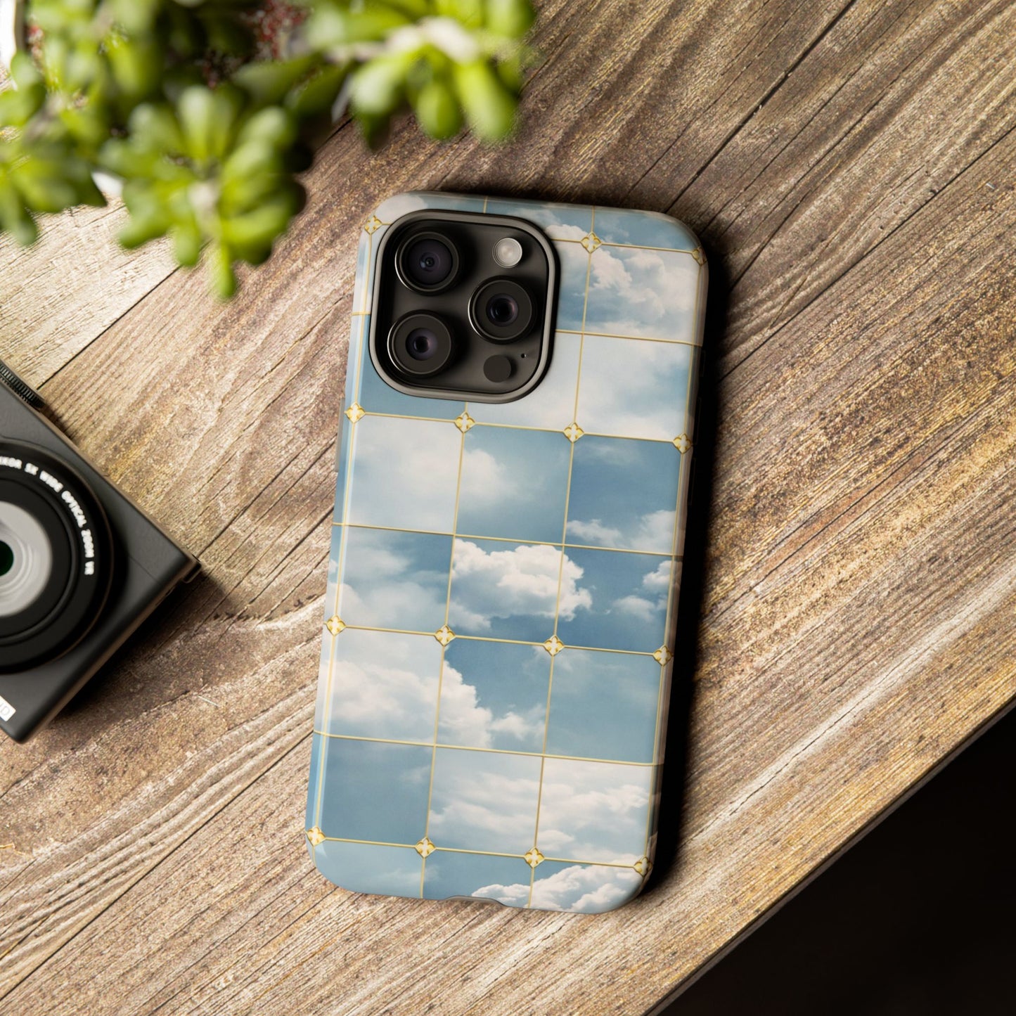 Cloud Tile Tough Phone Case — Blue Sky Grid Protective Cover