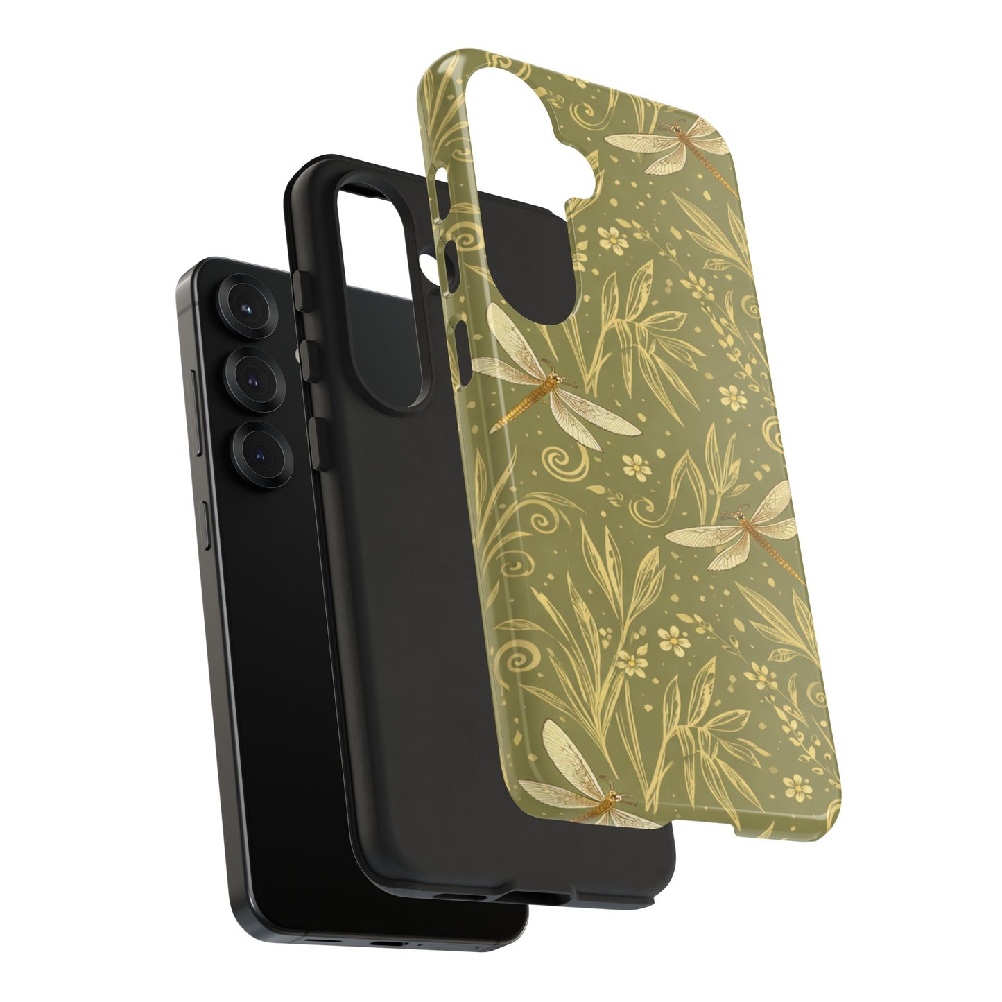 Phone Case - Olive Green Dragonfly Floral Tough Case