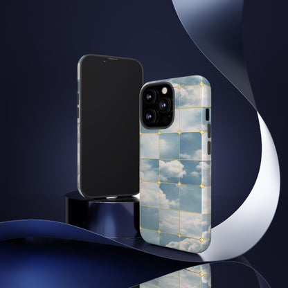 Cloud Tile Tough Phone Case — Blue Sky Grid Protective Cover