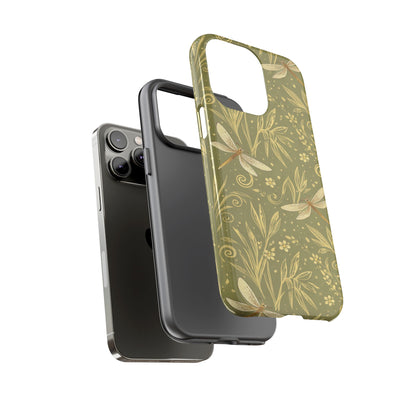 Phone Case - Olive Green Dragonfly Floral Tough Case