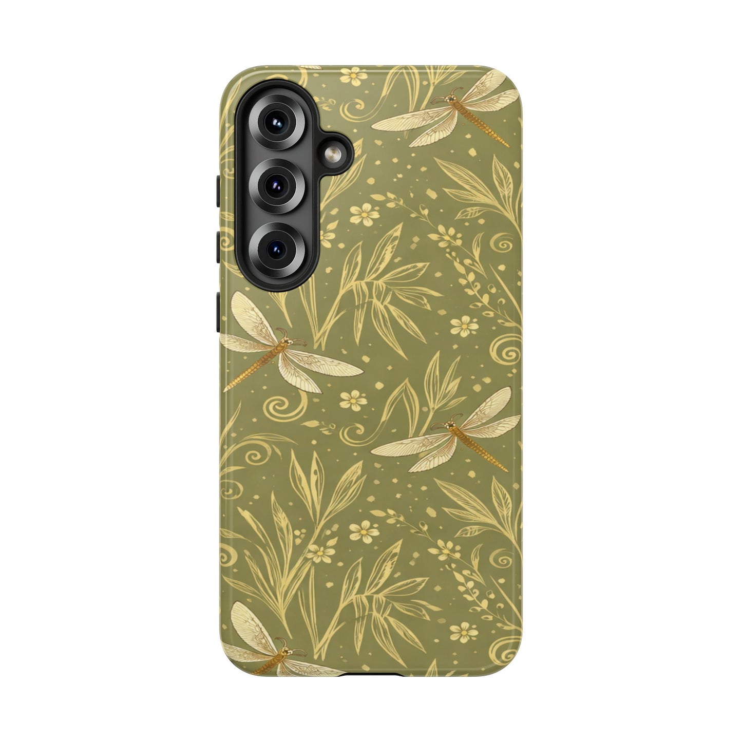 Phone Case - Olive Green Dragonfly Floral Tough Case