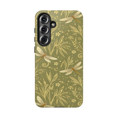Phone Case - Olive Green Dragonfly Floral Tough Case