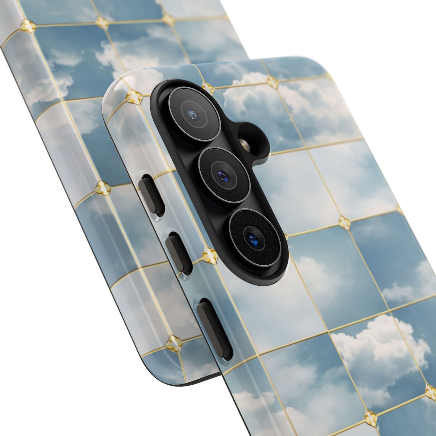 Cloud Tile Tough Phone Case — Blue Sky Grid Protective Cover