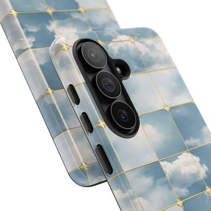Cloud Tile Tough Phone Case — Blue Sky Grid Protective Cover