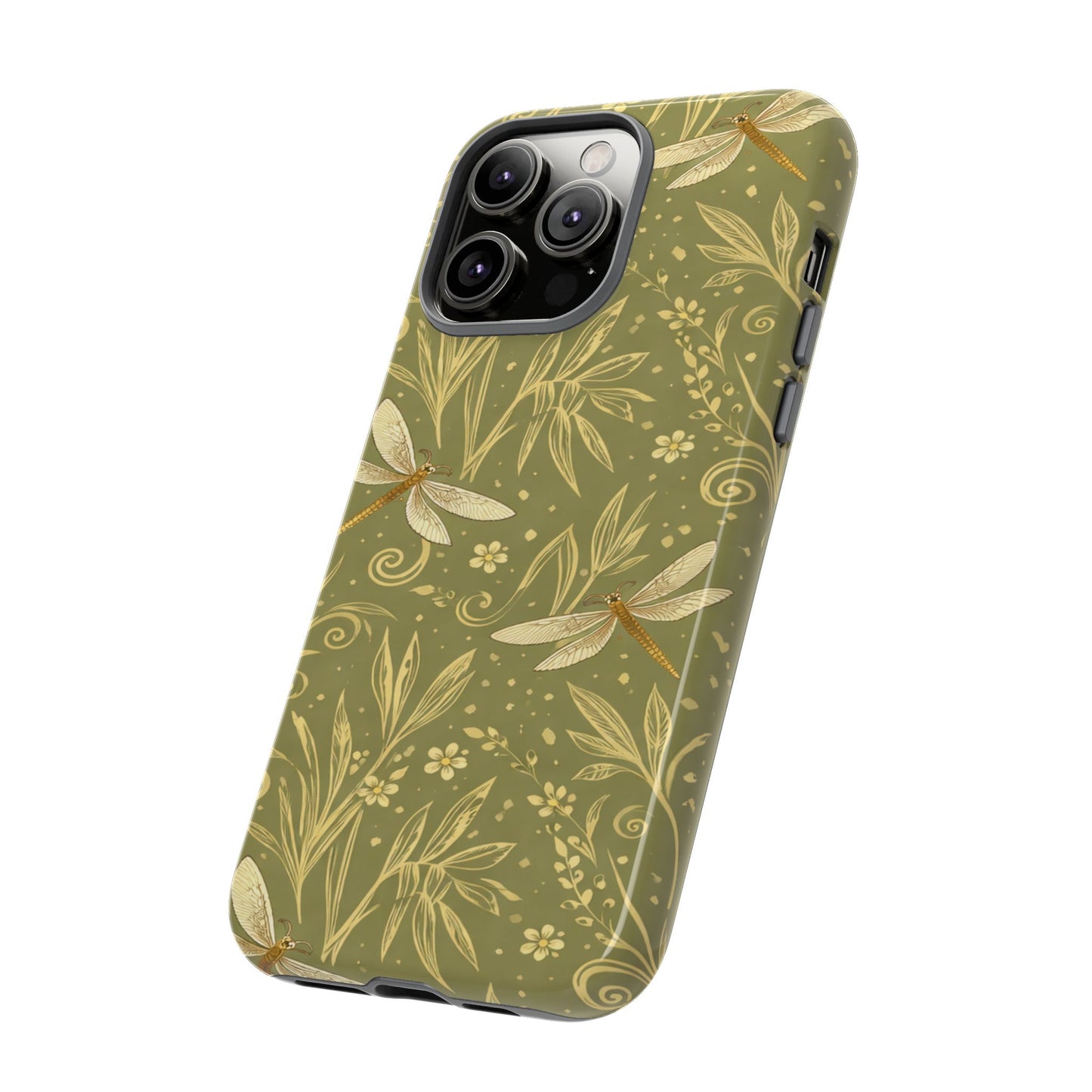 Phone Case - Olive Green Dragonfly Floral Tough Case