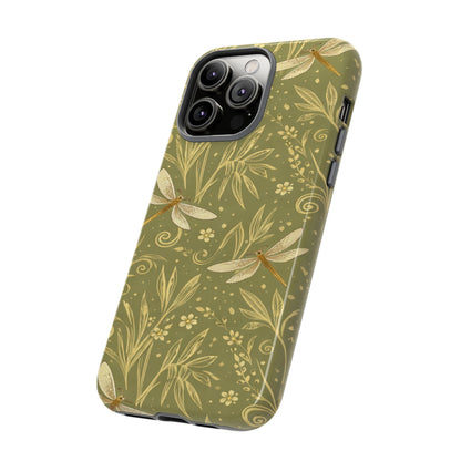 Phone Case - Olive Green Dragonfly Floral Tough Case