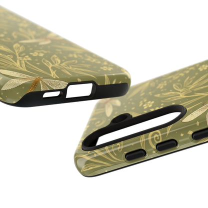 Phone Case - Olive Green Dragonfly Floral Tough Case