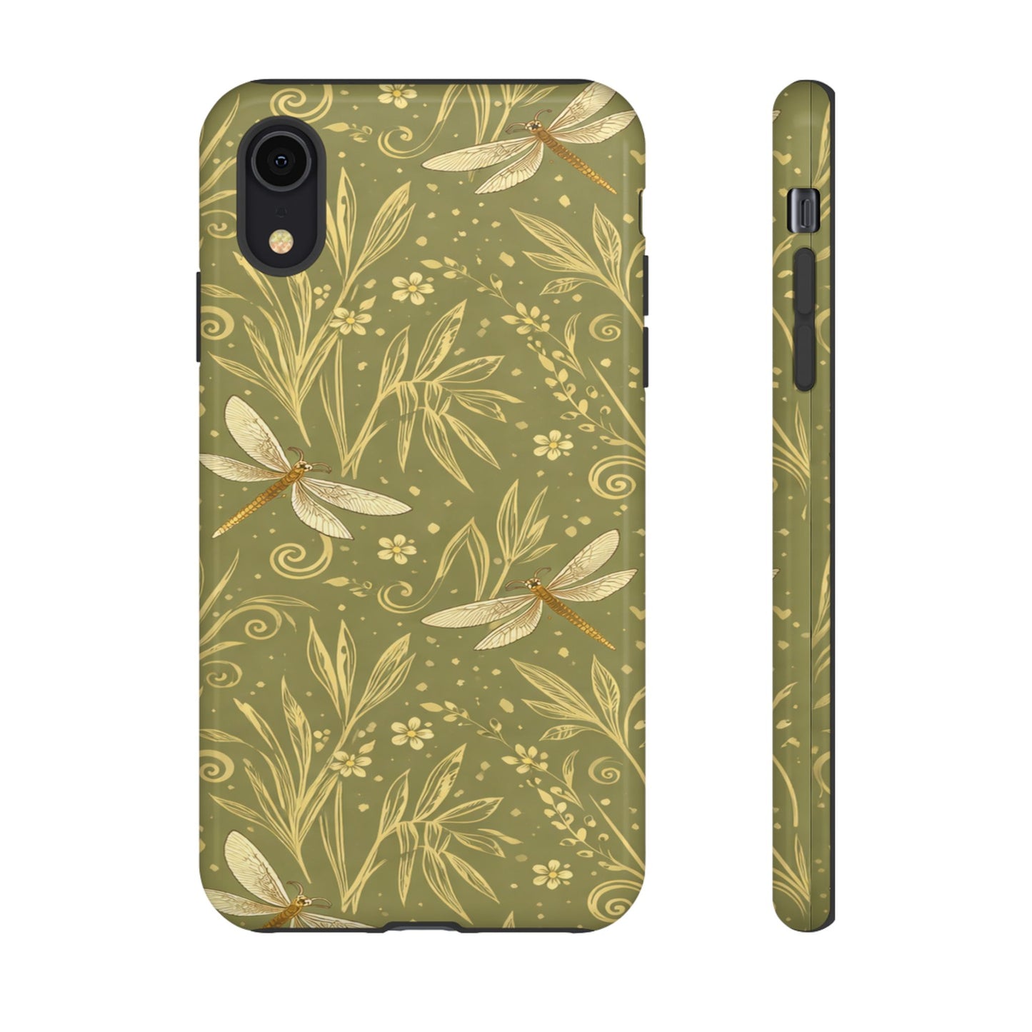 Phone Case - Olive Green Dragonfly Floral Tough Case