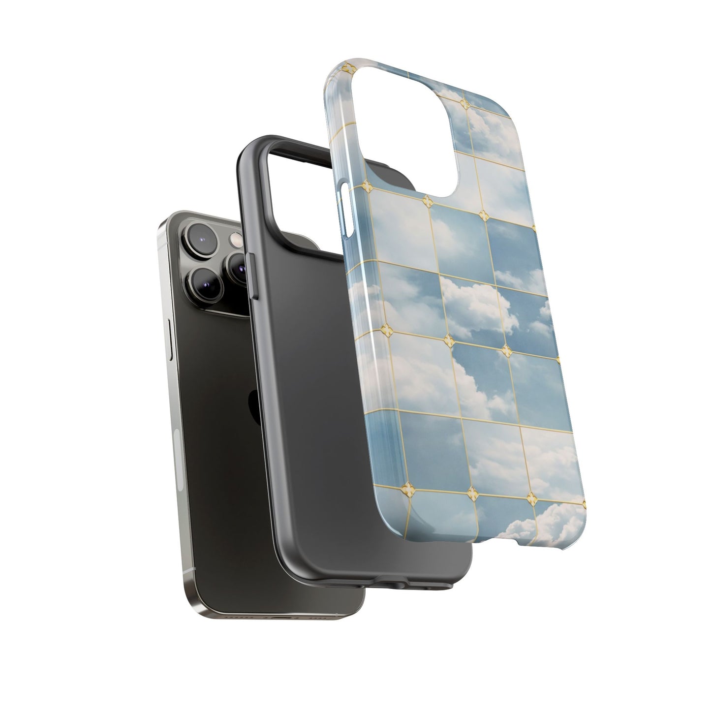 Cloud Tile Tough Phone Case — Blue Sky Grid Protective Cover