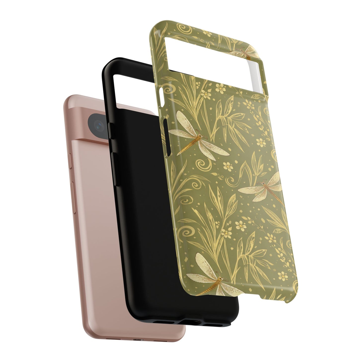 Phone Case - Olive Green Dragonfly Floral Tough Case