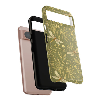 Phone Case - Olive Green Dragonfly Floral Tough Case