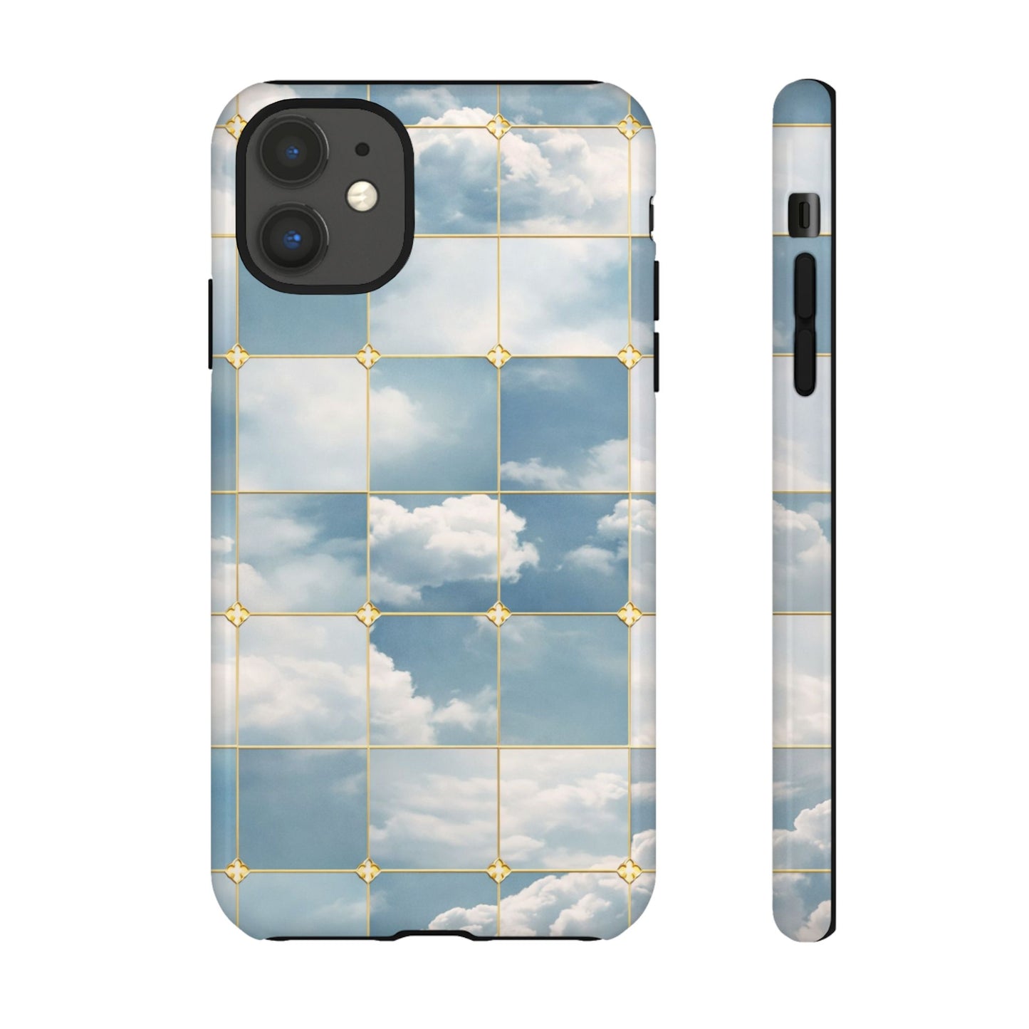 Cloud Tile Tough Phone Case — Blue Sky Grid Protective Cover