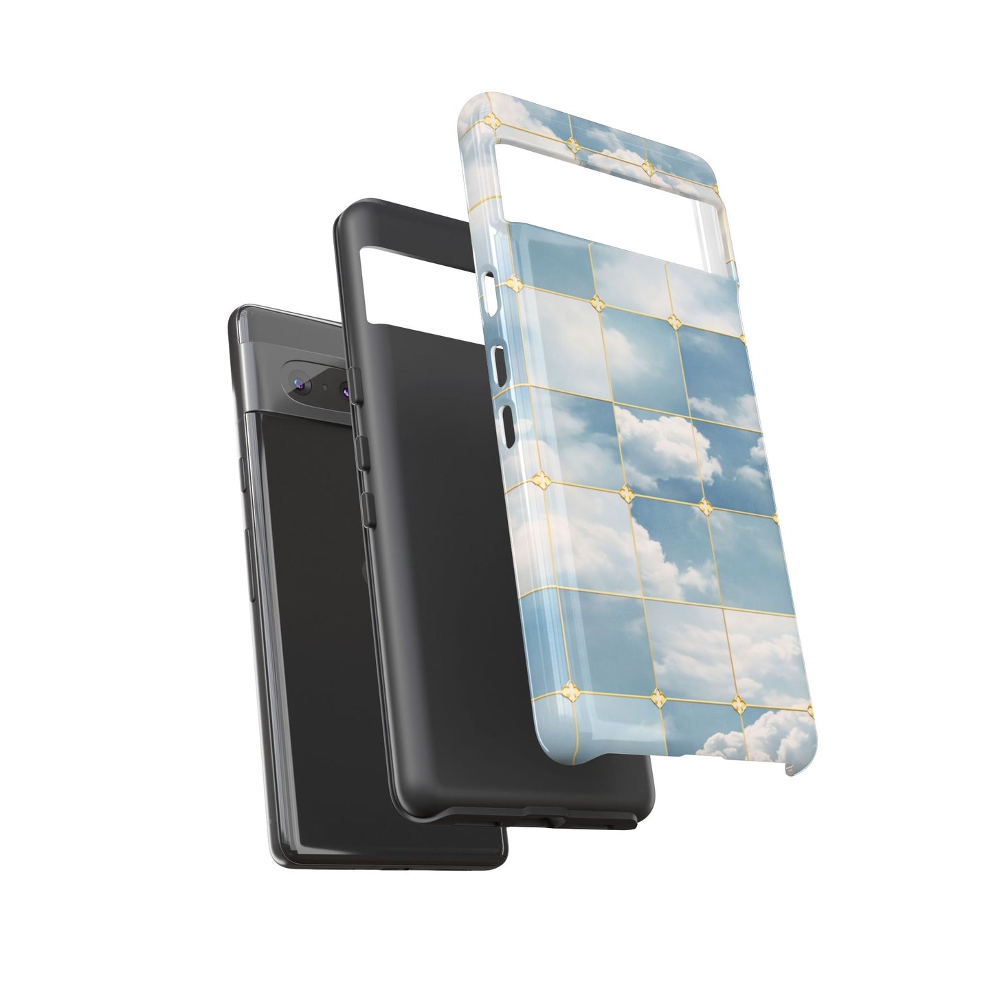 Cloud Tile Tough Phone Case — Blue Sky Grid Protective Cover