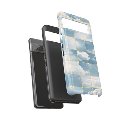 Cloud Tile Tough Phone Case — Blue Sky Grid Protective Cover