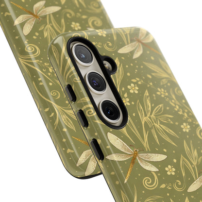 Phone Case - Olive Green Dragonfly Floral Tough Case