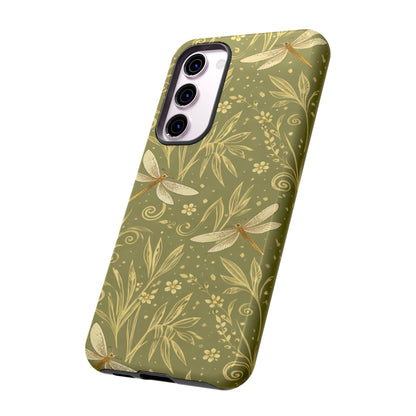 Phone Case - Olive Green Dragonfly Floral Tough Case