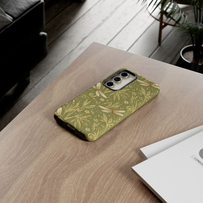 Phone Case - Olive Green Dragonfly Floral Tough Case