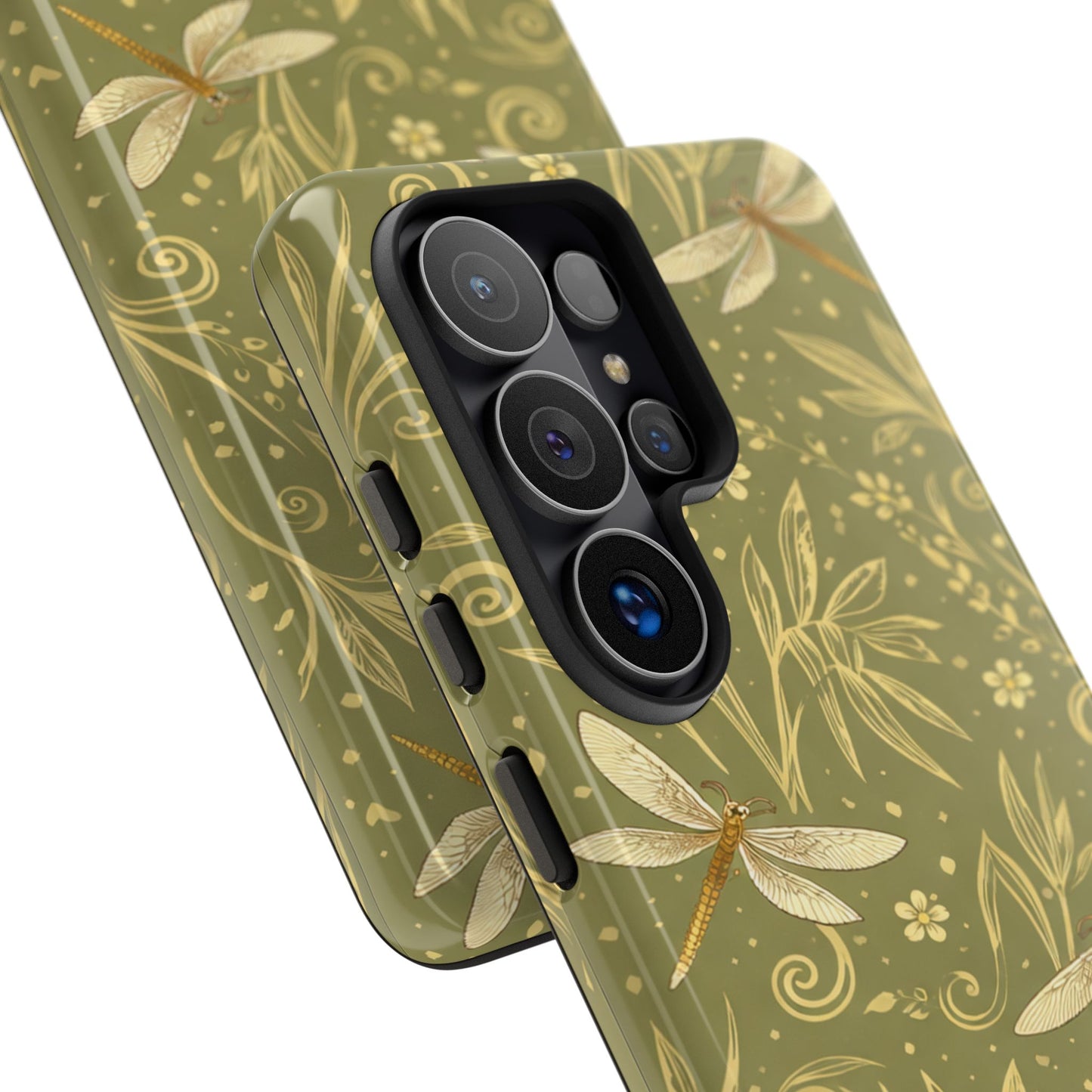 Phone Case - Olive Green Dragonfly Floral Tough Case