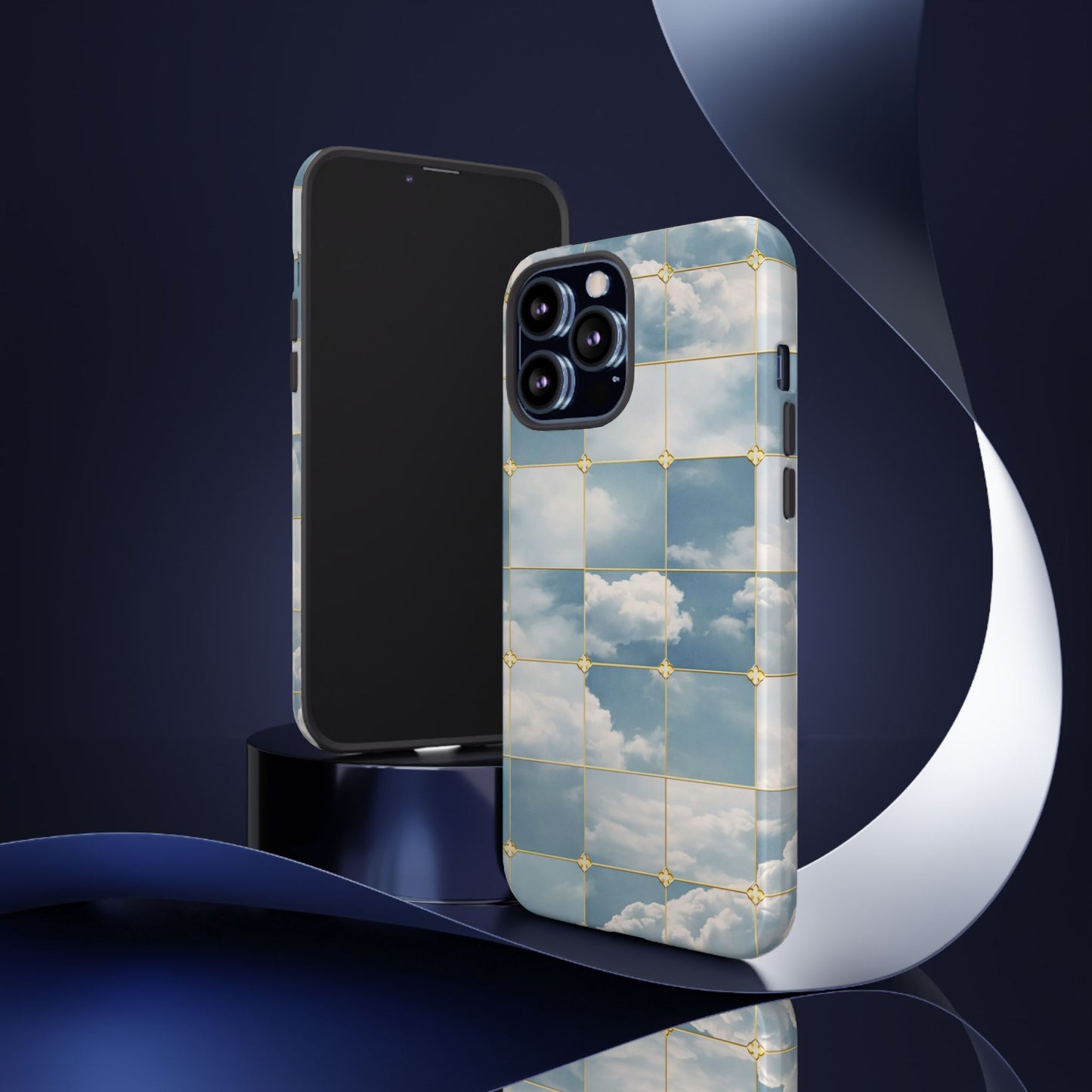 Cloud Tile Tough Phone Case — Blue Sky Grid Protective Cover