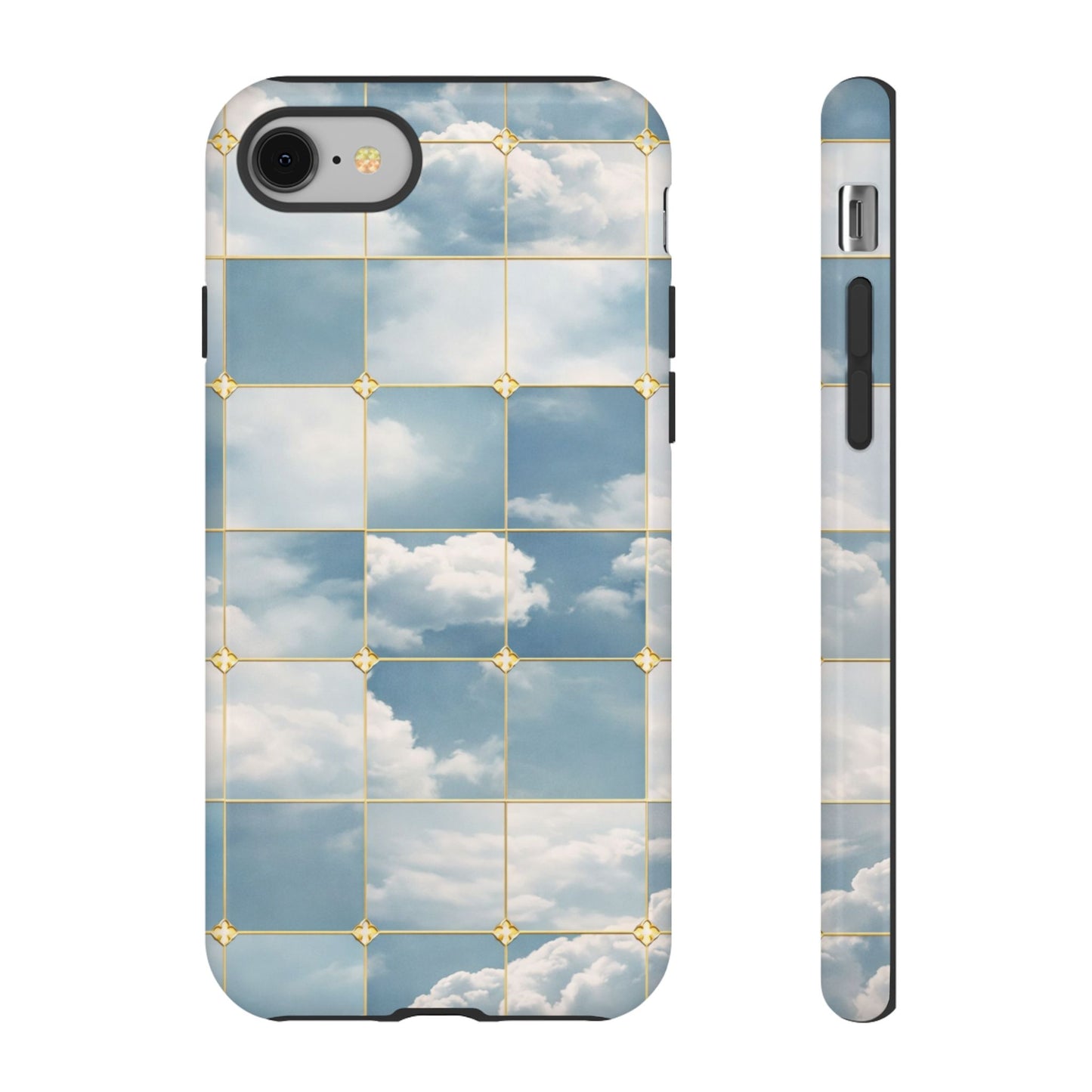 Cloud Tile Tough Phone Case — Blue Sky Grid Protective Cover