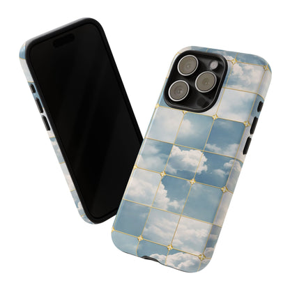 Cloud Tile Tough Phone Case — Blue Sky Grid Protective Cover