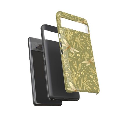 Phone Case - Olive Green Dragonfly Floral Tough Case
