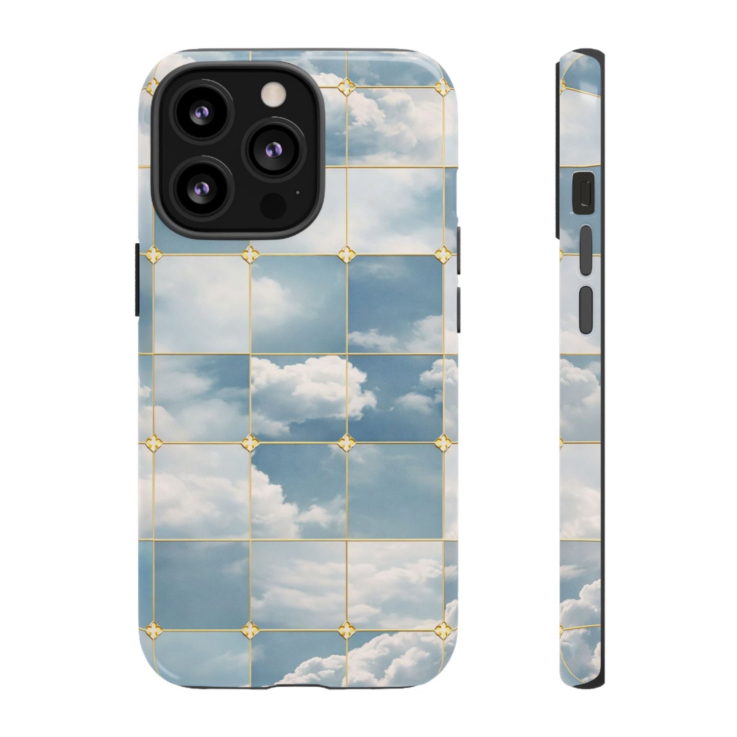Cloud Tile Tough Phone Case — Blue Sky Grid Protective Cover