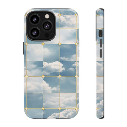 Cloud Tile Tough Phone Case — Blue Sky Grid Protective Cover
