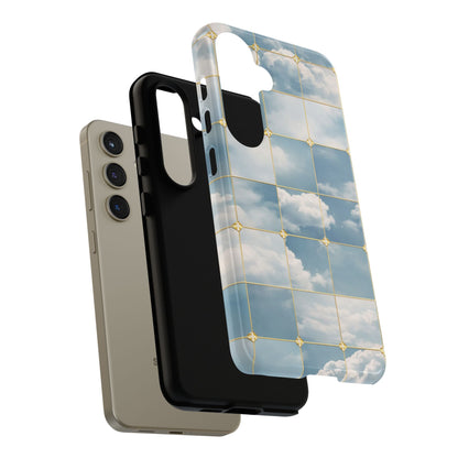 Cloud Tile Tough Phone Case — Blue Sky Grid Protective Cover