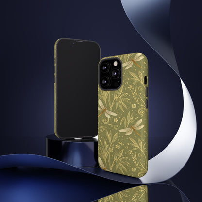 Phone Case - Olive Green Dragonfly Floral Tough Case