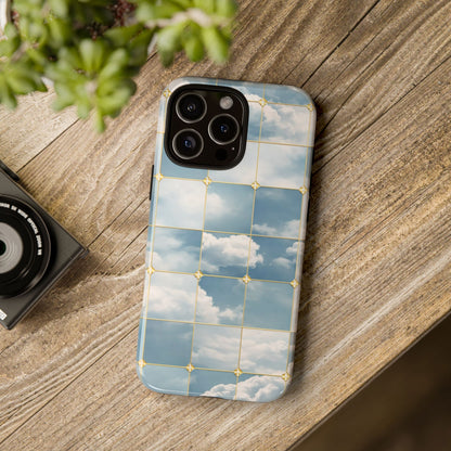 Cloud Tile Tough Phone Case — Blue Sky Grid Protective Cover