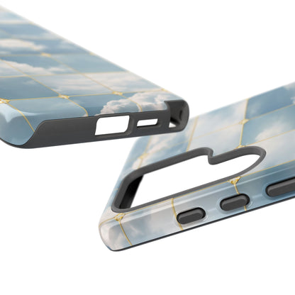 Cloud Tile Tough Phone Case — Blue Sky Grid Protective Cover