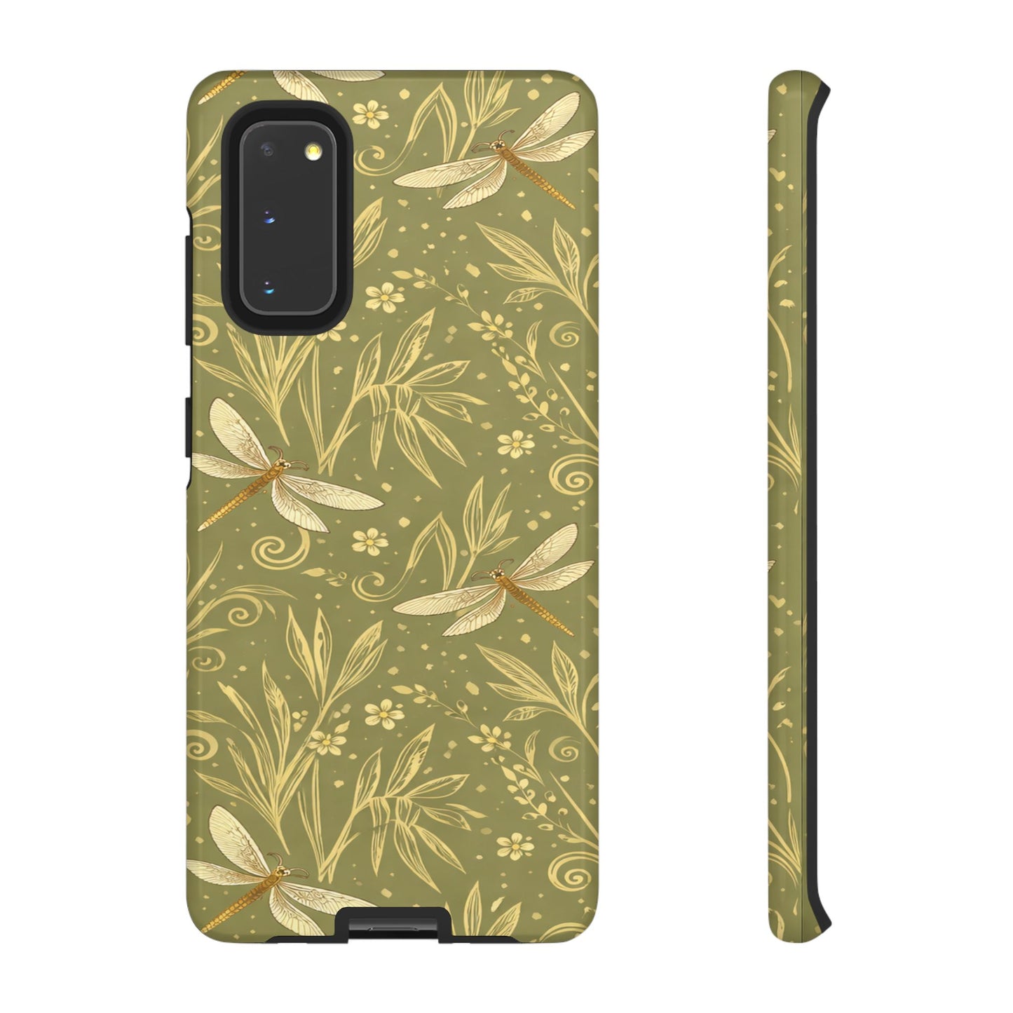 Phone Case - Olive Green Dragonfly Floral Tough Case